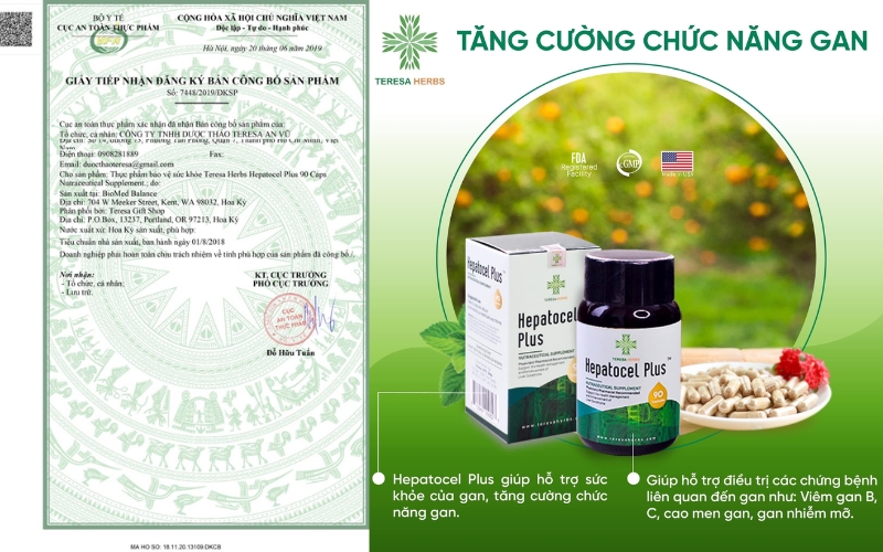 Chứng nhận đăng ký Hepatocel Plus do Bộ Y Tế Việt Nam cấp phép